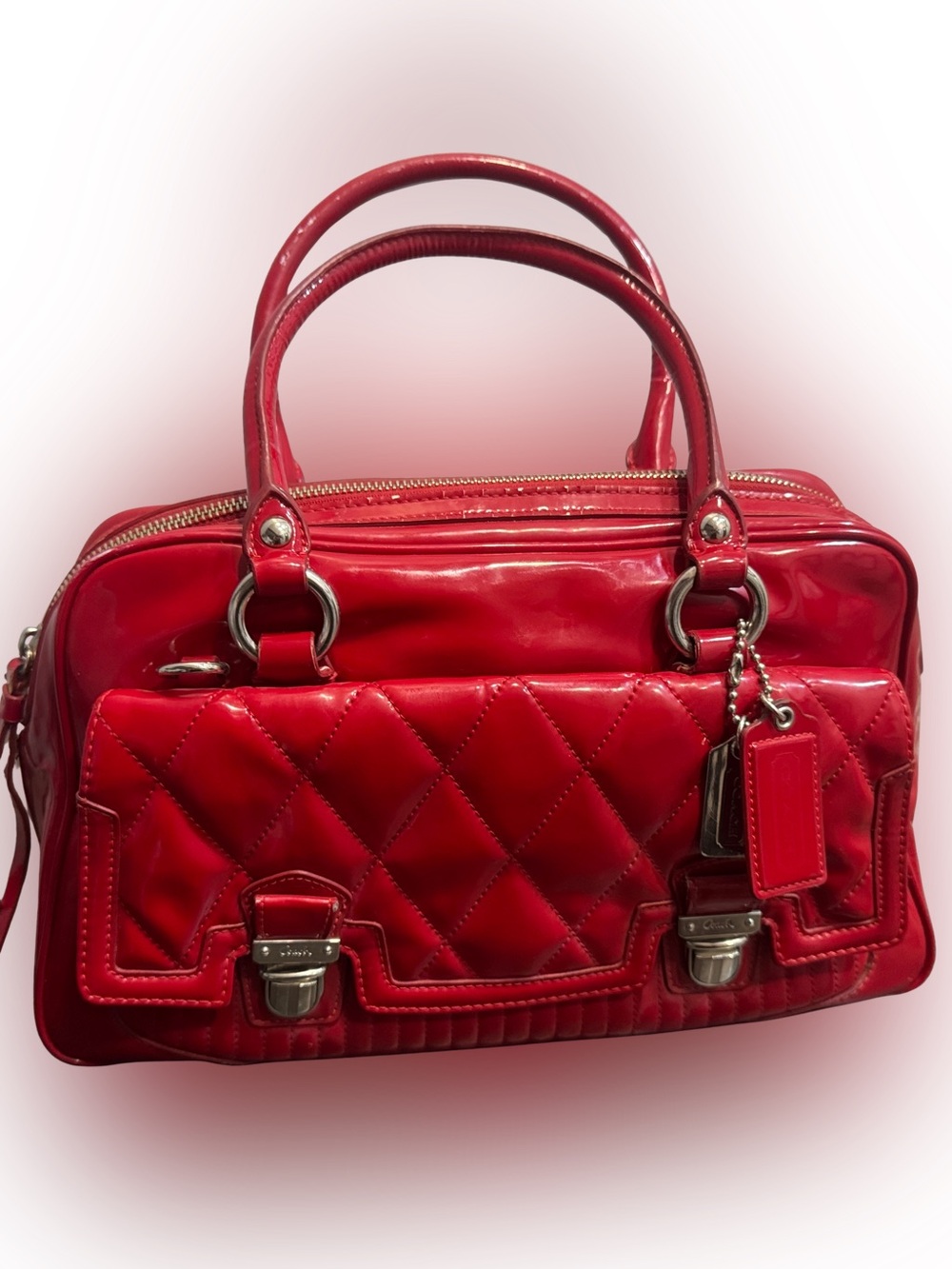 Vintage Cherry Red Quilted Coach Poppy Leather Satchel Bag